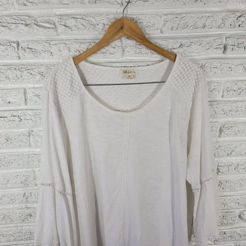Style & Co Women's 3X Top White 100% Cotton 3/4 Bell Sleeve Pullover WHI38E - Picture 3 of 12